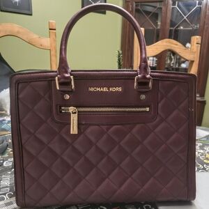 Michael Kors Quilted Burgundy Handbag Barley Used!